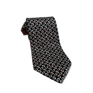 Christian Dior Monsieur Geometric 100% SILK Tie Black Red Cream Oval Italy